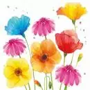 20 Servietten bunte Blumen in vielen Farben im Vintage Stil gemalt als Tischdeko 33cm